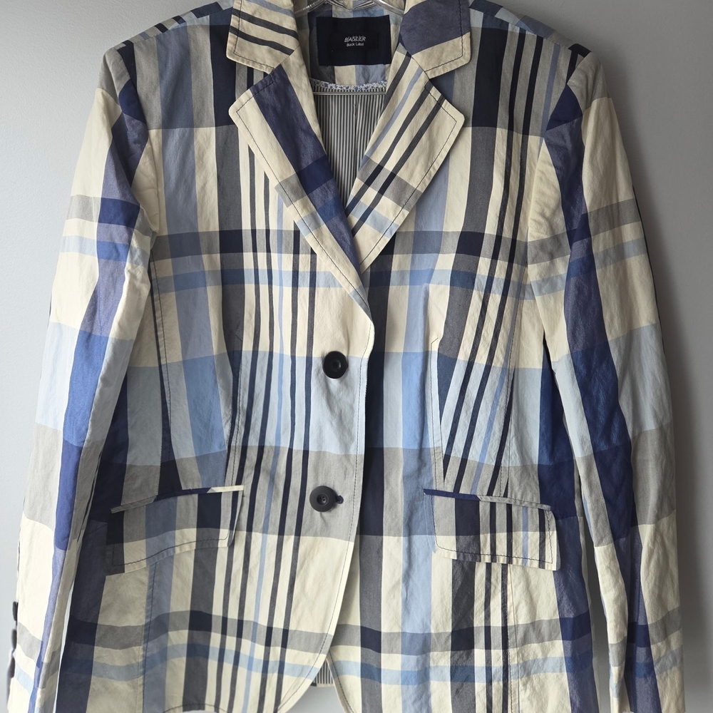 Basler Black Label Blue and Cream Checkered Jacket